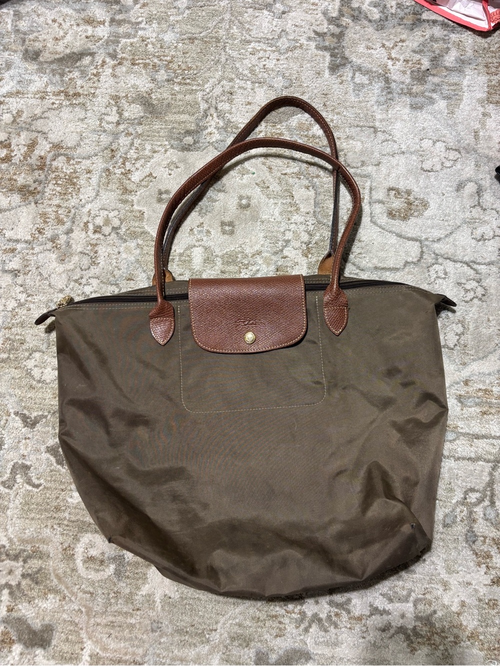 Longchamp Le pliage mocha Nylon Tote Bag with Leather Trim